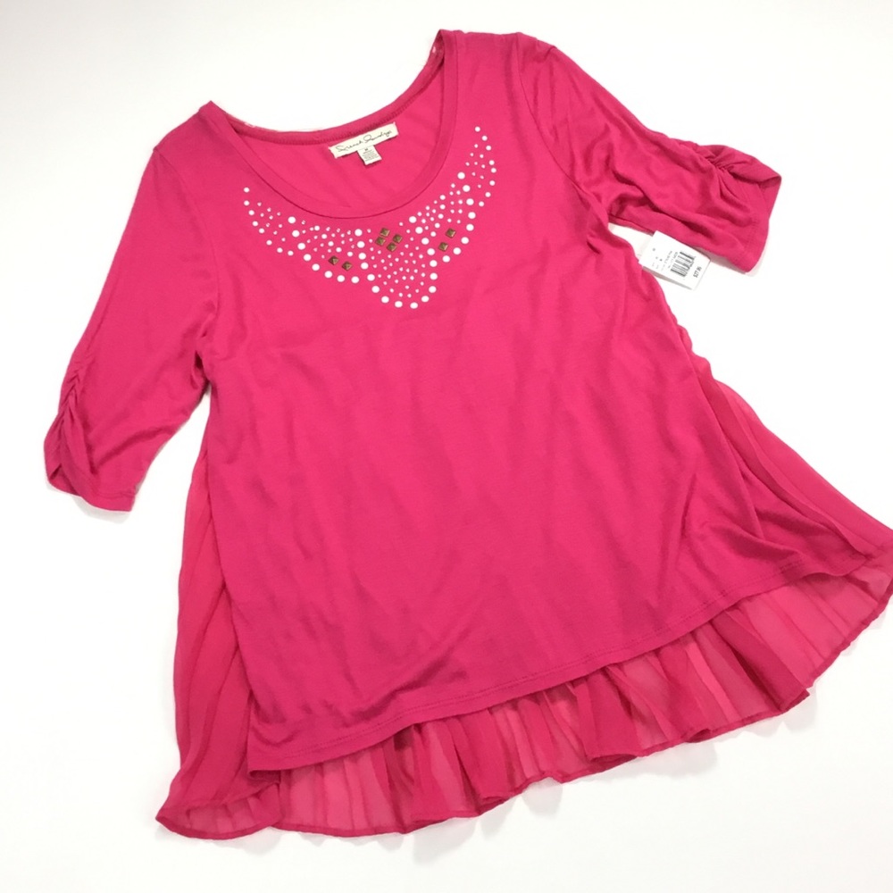 French Laundry Embellished Bright Pink Top Sz M